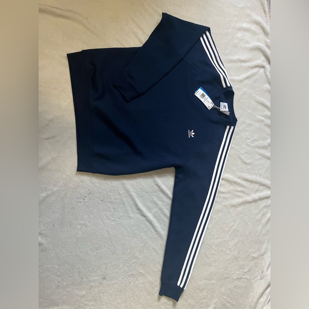 Adidas Blue and White Crew Neck Sweater